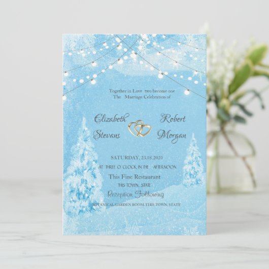 Invitation Paysage hivernal, mariage au pin (Debout devant)