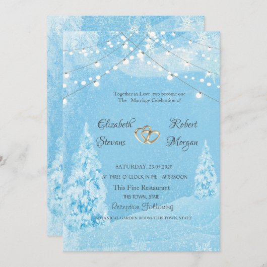 Invitation Paysage hivernal, mariage au pin (Devant / Derrière)