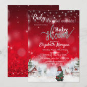 Invitation Paysage hivernal mignon rouge Gnome (Devant / Derrière)