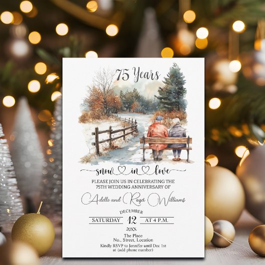 Invitation Paysage hivernal romantique pour les 75 ans de mar