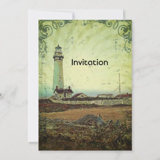 Invitation Paysage impressionniste chic côtier phare (Devant)