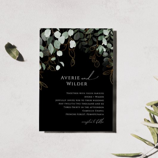 Invitation Paysage lunaire Mariage noir et or