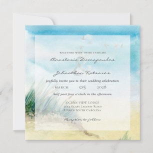 Invitation Paysage marin côtier aquarelle rustique