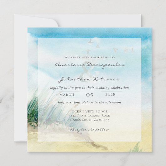 Invitation Paysage marin côtier aquarelle rustique (Devant)