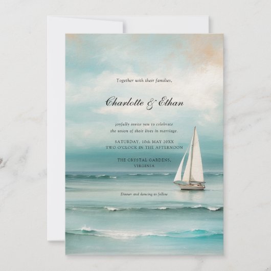 Invitation Paysage marin "voilier" Mariage élégant (Devant)