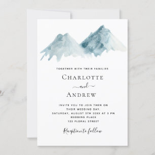 Invitation Paysage montagnard mariage nature bleue