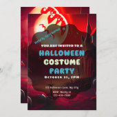 Invitation Paysage rouge déplaisant Effrayant Soleil Hallowee (Devant / Derrière)