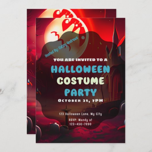 Invitation Paysage rouge déplaisant Effrayant Soleil Hallowee (Devant / Derrière)