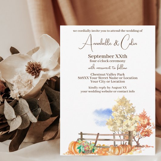 Invitation Paysage rustique d'automne Arbres et Citrouilles