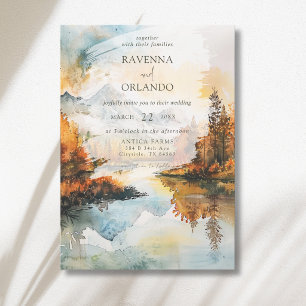 Invitation Paysage Rustique Lac de Montagne Mariage d'Automne