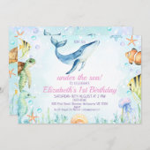 Invitation Paysage sous la mer Créatures 1er anniversaire (Devant / Derrière)