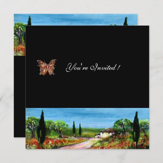 Invitation PAYSAGE TOSCANE 4, vert jaune noir (Devant / Derrière)