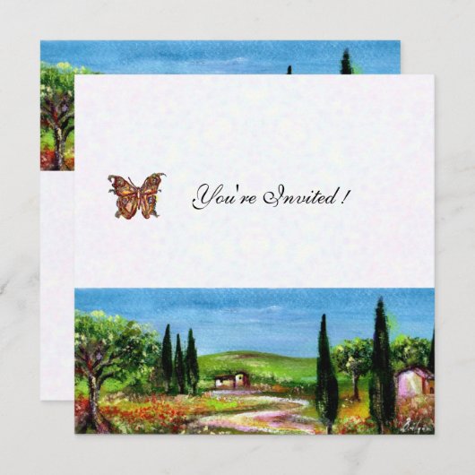 Invitation PAYSAGE TOSCANE 5, vert jaune blanc (Devant / Derrière)