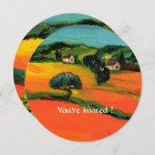 Invitation PAYSAGE TOSCANE AVEC DÉPASSEURS orange noir (Devant / Derrière)