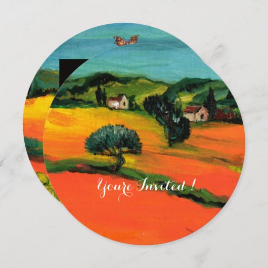 Invitation PAYSAGE TOSCANE AVEC DÉPASSEURS orange noir (Devant / Derrière)