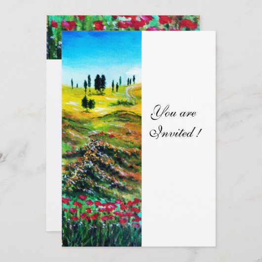 Invitation PAYSAGE TOSCANE AVEC POPIES, blanc (Devant / Derrière)