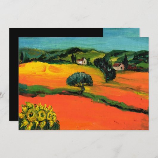 Invitation PAYSAGE TOSCANE, bleu vert jaune orange (Devant / Derrière)