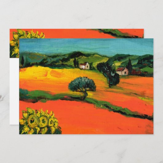 Invitation PAYSAGE TOSCANE, bleu vert jaune orange (Devant / Derrière)