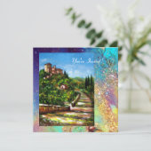 Invitation PAYSAGE TOSCANE, étincelles d'or bleu vert (Debout devant)