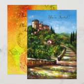 Invitation PAYSAGE TOSCANE, étincelles d'or jaune vert rouge (Devant / Derrière)