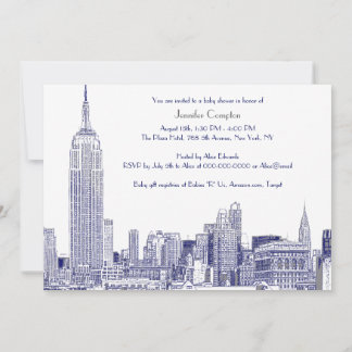 Invitation Paysage urbain de NYC 01 Gravé Blanc Baby Shower B