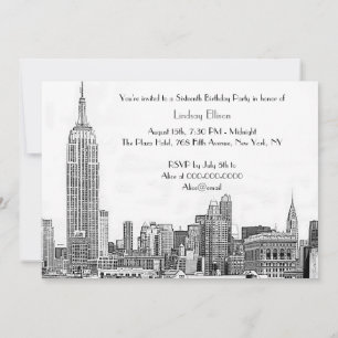 Invitation Paysage urbain de NYC 01 Gravé Fête Sweet 16