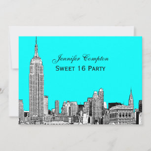 Invitation Paysage urbain de NYC 01 Gravé Fond de couleur DIY