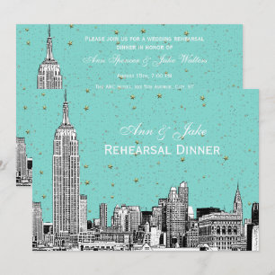 Invitation Paysage urbain de NYC 01 Gravure DIY BG Couleur Dî