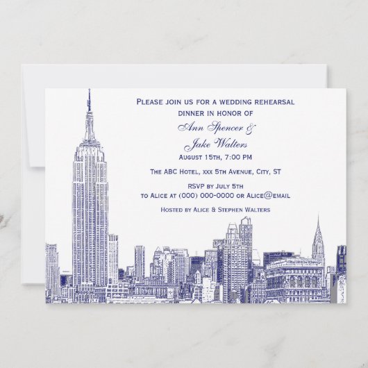 Invitation Paysage urbain de NYC 01 Gravure DIY BG Dîner de r (Dos)