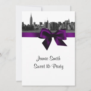 Invitation Paysage urbain de NYC en noir et blanc violet Swee