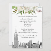 Invitation Paysage urbain de NYC ESB Etch Blanc Fleurs Robe d (Devant)