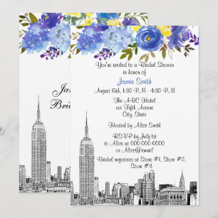 Invitation Paysage urbain de NYC ESB Gravure Bleu Jaune Flora