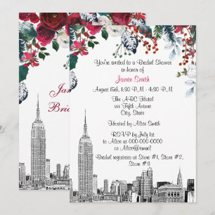 Invitation Paysage urbain de NYC ESB Gravure Burg Vert Floral