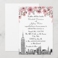 Paysage urbain de NYC ESB Gravure Fleurs Roses Mar