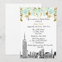 Paysage urbain de NYC ESB Gravure Mint Gld Floral 