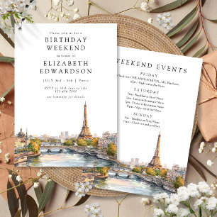 Invitation Paysage urbain de Paris aquarelle anniversaire wee