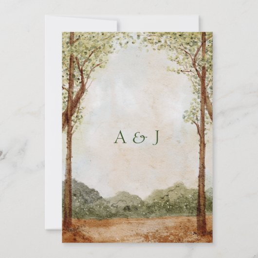 Invitation Paysage vintage mariage forestier (Dos)