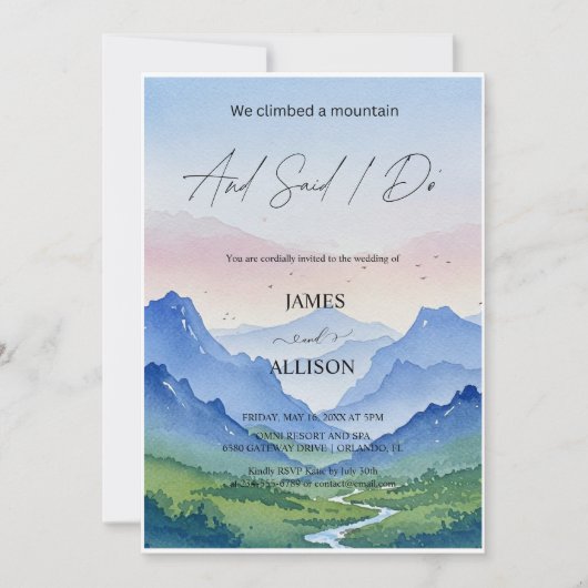 Invitation Paysages d'aquarelle et montagnes Mariage (Devant)