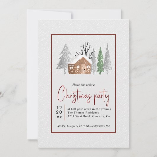 Invitation Paysages d'hiver, arbres et fête de Noël des chute (Devant)