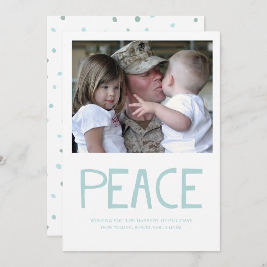 Invitation Peace Bold Typographie Blue Photo Holiday Card (Devant / Derrière)