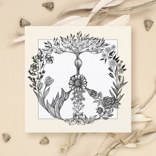 Invitation Peace Floral Dessin Cute Boho Hippie Fleurs Art