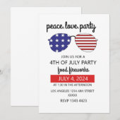 Invitation Peace Love Party Happy 4 juillet (Devant / Derrière)