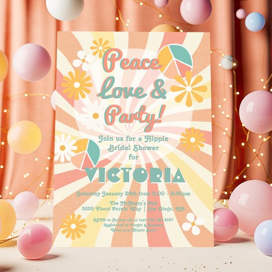 Invitation Peace Love & Party Hippie Party