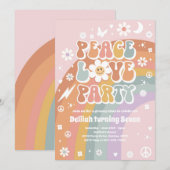 Invitation Peace Love Party Hippie Rainbow les années 70 fête (Devant / Derrière)