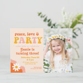 Invitation Peace, Love & Party Retro Photo Anniversaire Invit (Debout devant)