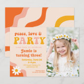 Invitation Peace, Love & Party Retro Photo Anniversaire Invit (Devant / Derrière)