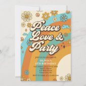 Invitation Peace Love Party Retro Rainbow 6e anniversaire (Devant)