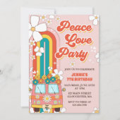 Invitation Peace Love Party Retro Rainbow 7e anniversaire (Devant)