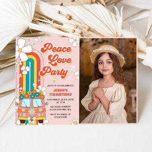 Invitation Peace Love Party Retro Rainbow 7th Birthday Photo