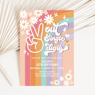 Invitation Peace Out Chiffres simples 10ème anniversaire Supe